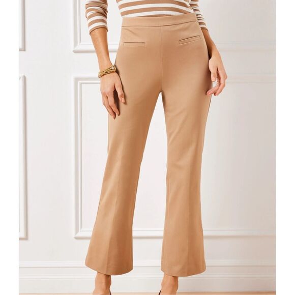 TALBOTS CHATHAM BOOTCUT ANKLE PANTS cotton stretch tan size 8 - Picture 1 of 10